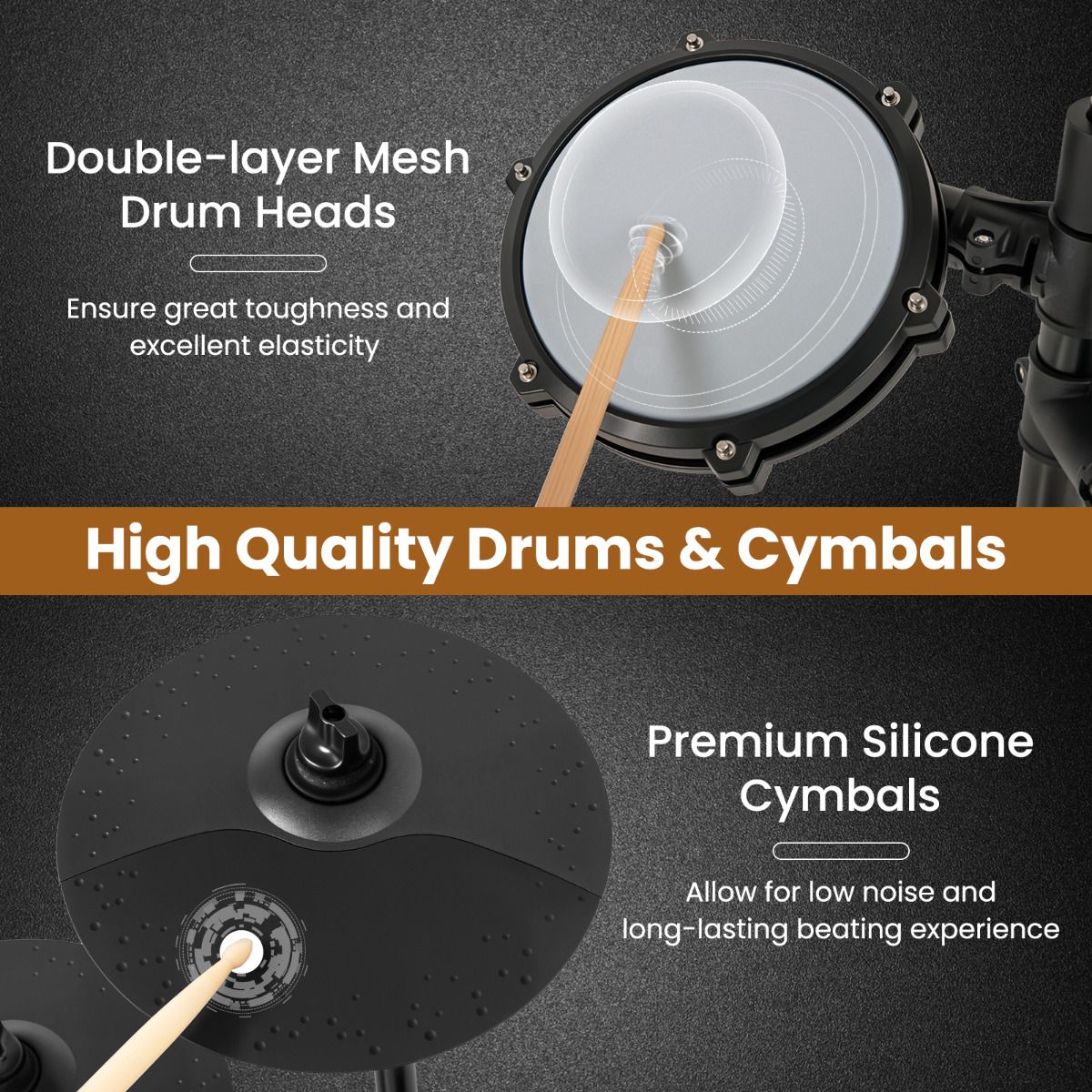 Electric Drum Set Foldable Drum Kit with 21 CM Mesh Drum Pads