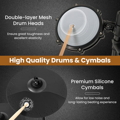 Electric Drum Set Foldable Drum Kit with 21 CM Mesh Drum Pads