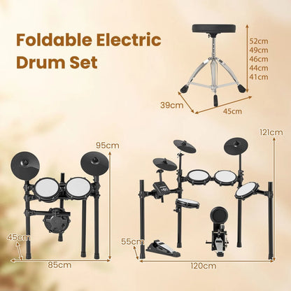 Electric Drum Set Foldable Drum Kit with 21 CM Mesh Drum Pads