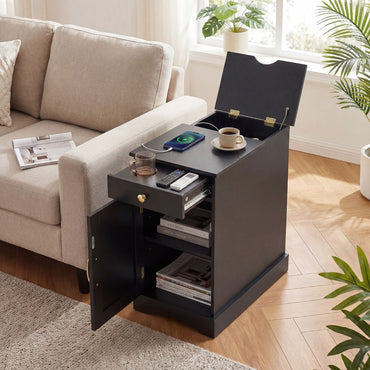 End Table Narrow Nightstand Bedside Table with Charging Station