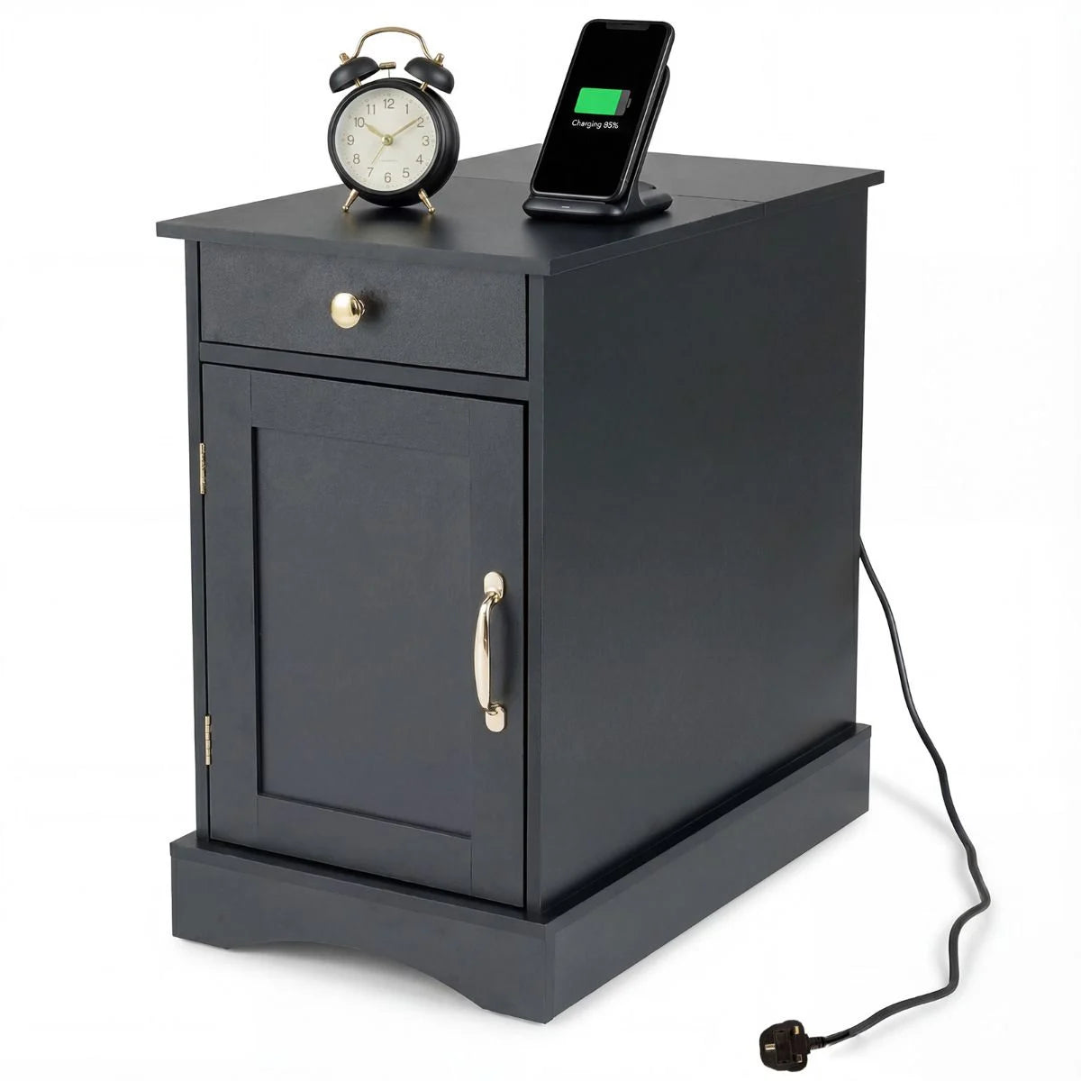 End Table Narrow Nightstand Bedside Table with Charging Station