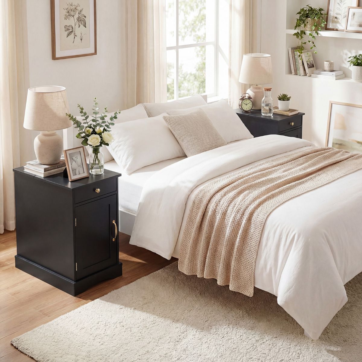 End Table Narrow Nightstand Bedside Table with Charging Station