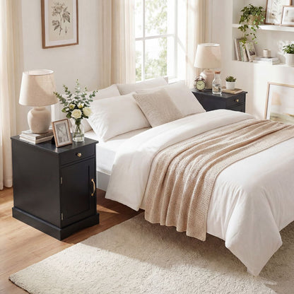 End Table Narrow Nightstand Bedside Table with Charging Station