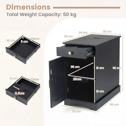 End Table Narrow Nightstand Bedside Table with Charging Station