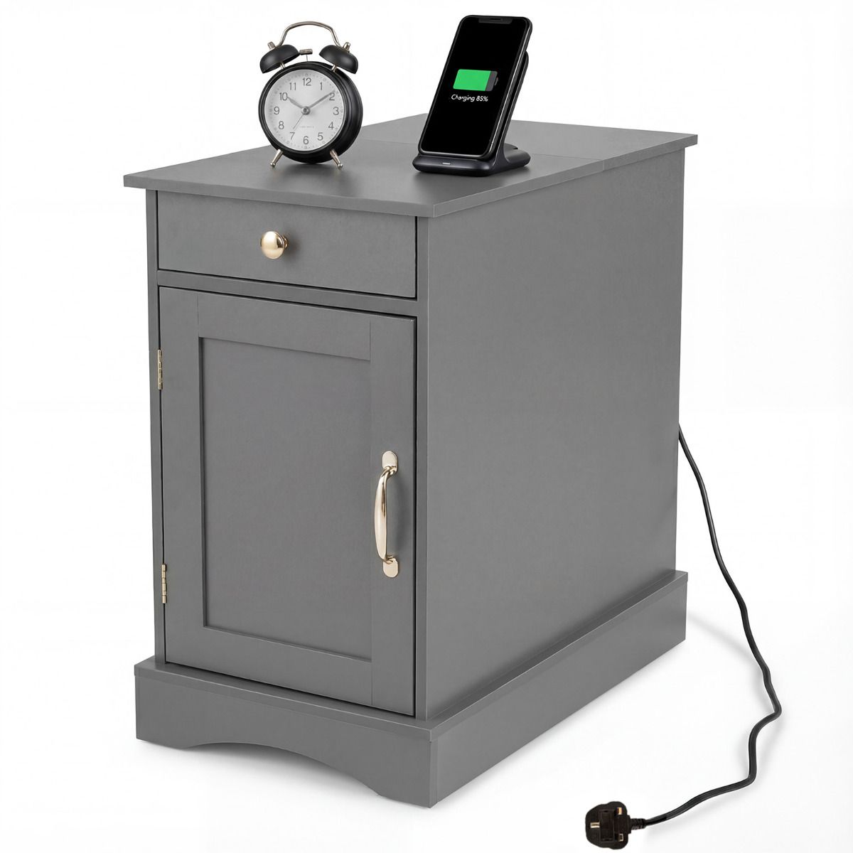 End Table Narrow Nightstand Bedside Table with Charging Station