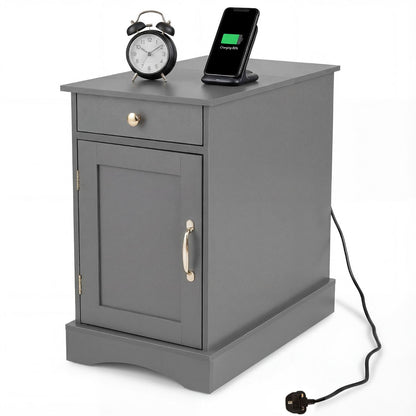 End Table Narrow Nightstand Bedside Table with Charging Station