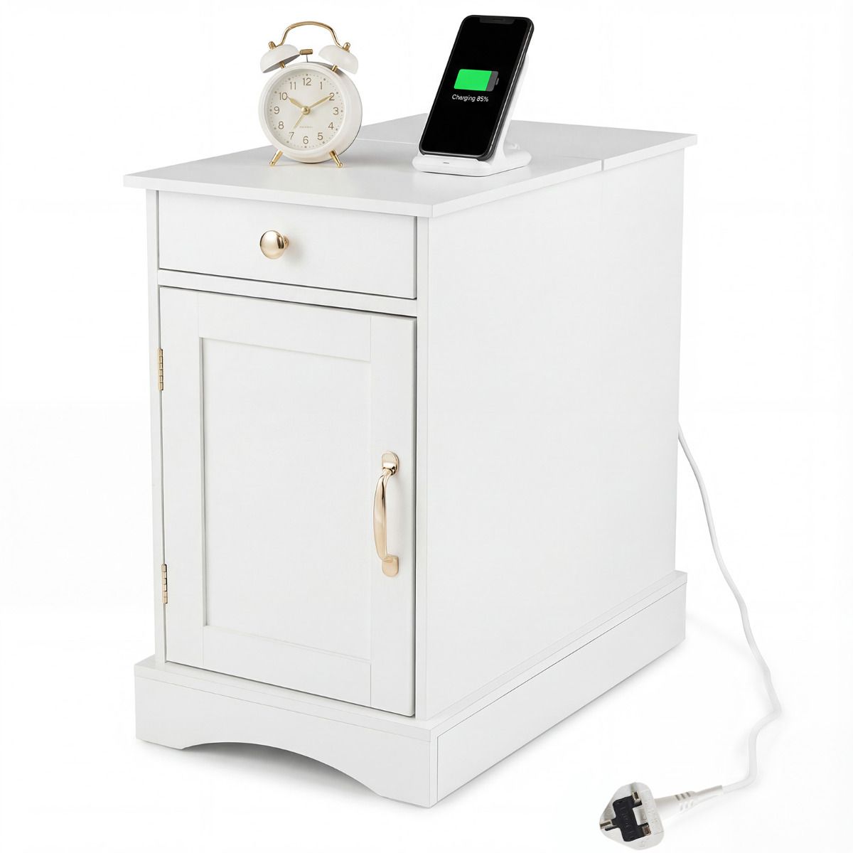 End Table Narrow Nightstand Bedside Table with Charging Station