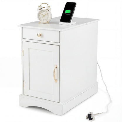 End Table Narrow Nightstand Bedside Table with Charging Station