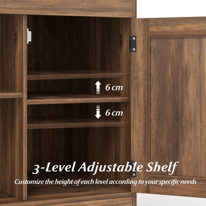 Farmhouse Nightstand with Charging Station Bedside Table with Adjustable Shelf