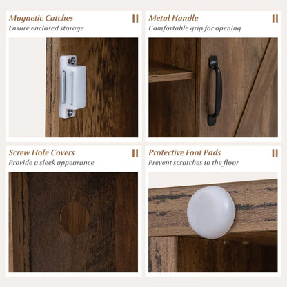 Farmhouse Nightstand with Charging Station Bedside Table with Adjustable Shelf