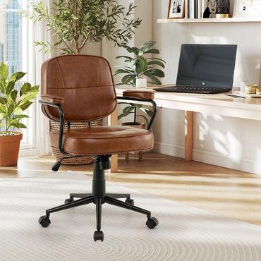 Faux Leather Office Chair Mid Century Modern Upholstered Chair with Padded Armrests