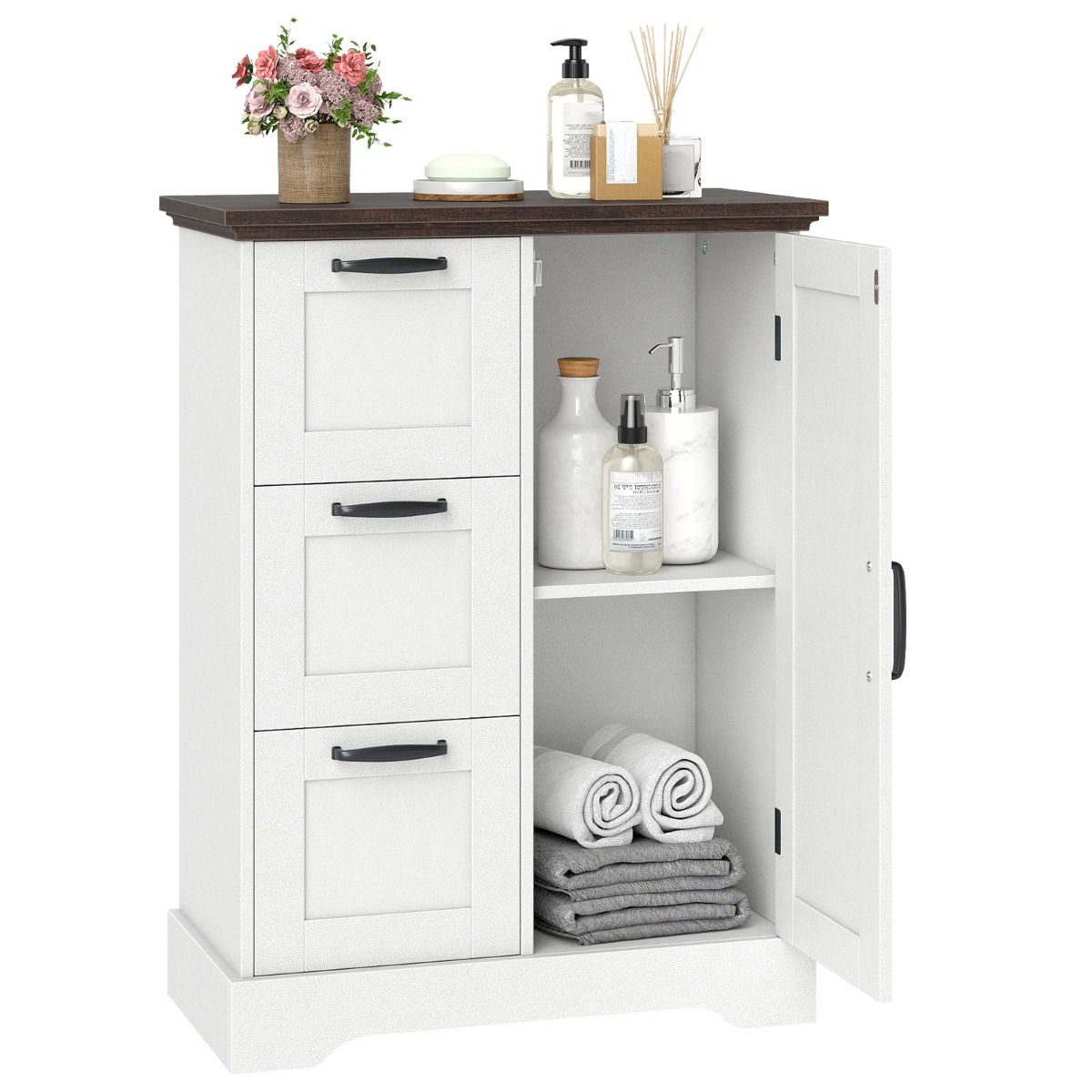 Farmhouse Floor Cabinet with Barn Door, Freestanding Bathroom Storage Organizer
