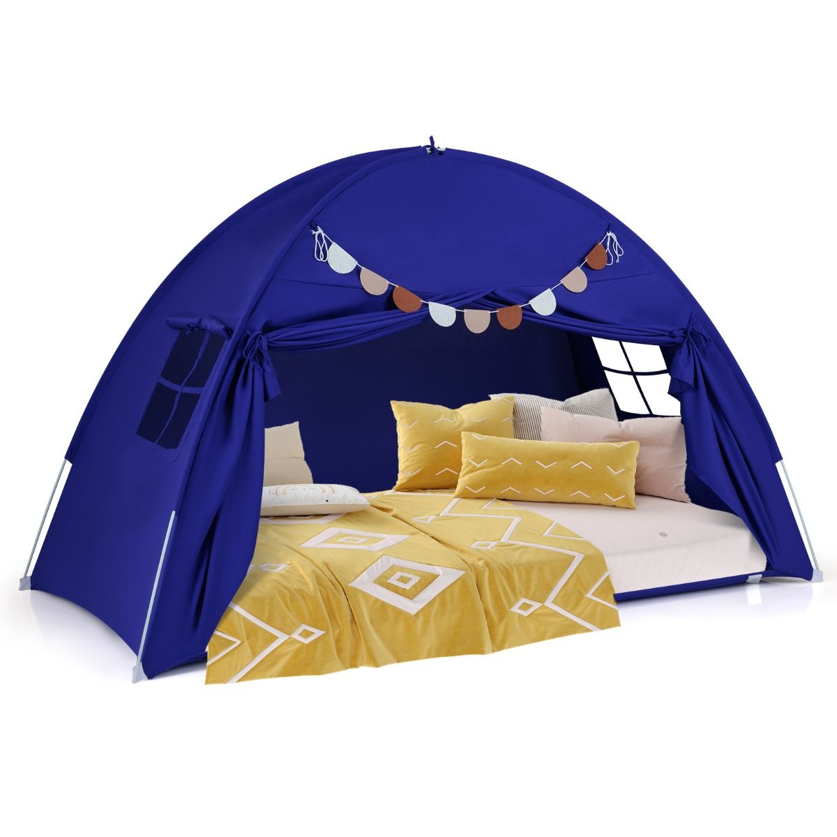 Foldable and Portable Canopy Tent on Twin Bunk Bed with 2 Windows