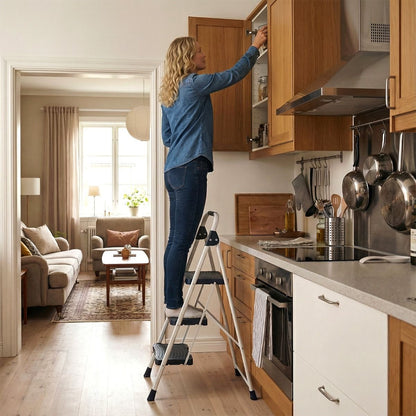 Folding Step Stool with Cushioned Handrail and Wide Anti-Slip Pedal