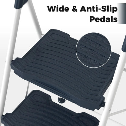 Folding Step Stool with Cushioned Handrail and Wide Anti-Slip Pedal