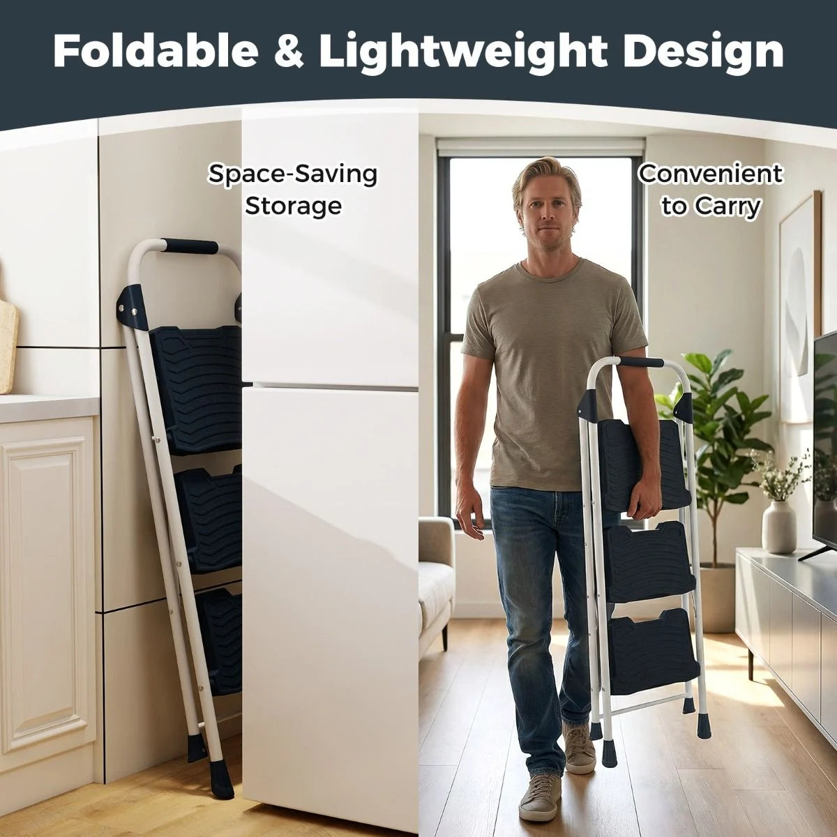 Folding Step Stool with Cushioned Handrail and Wide Anti-Slip Pedal