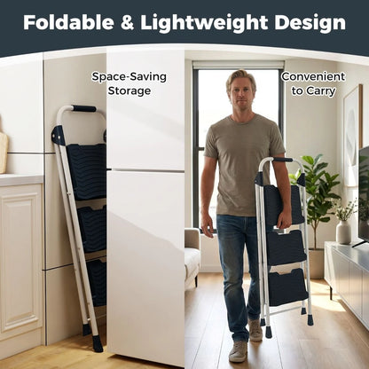 Folding Step Stool with Cushioned Handrail and Wide Anti-Slip Pedal