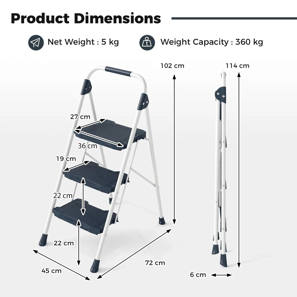 Folding Step Stool with Cushioned Handrail and Wide Anti-Slip Pedal