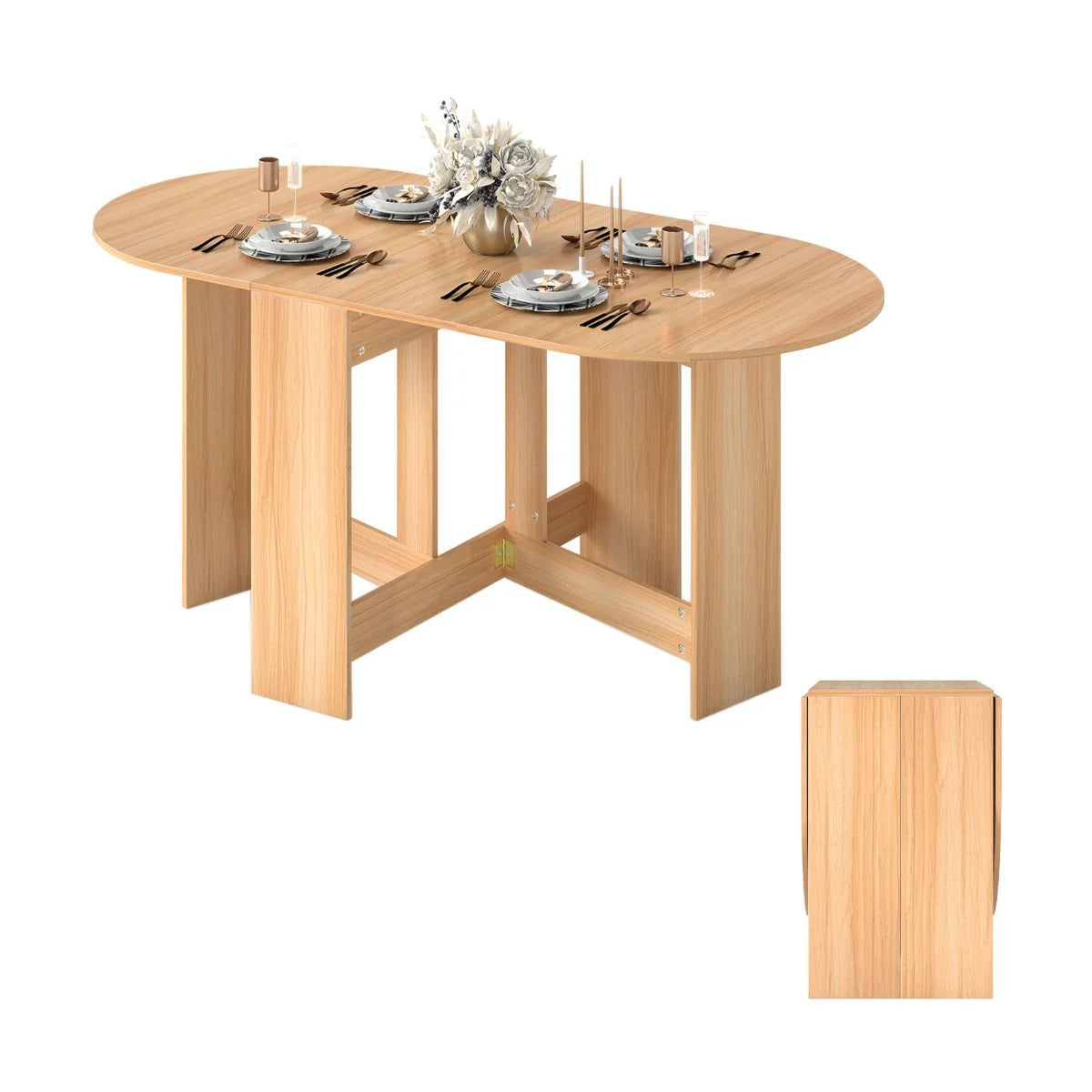 GiantexUK Wooden Kitchen Dining Table, Indoor & Outdoor Folding Drop Leaf Desk
