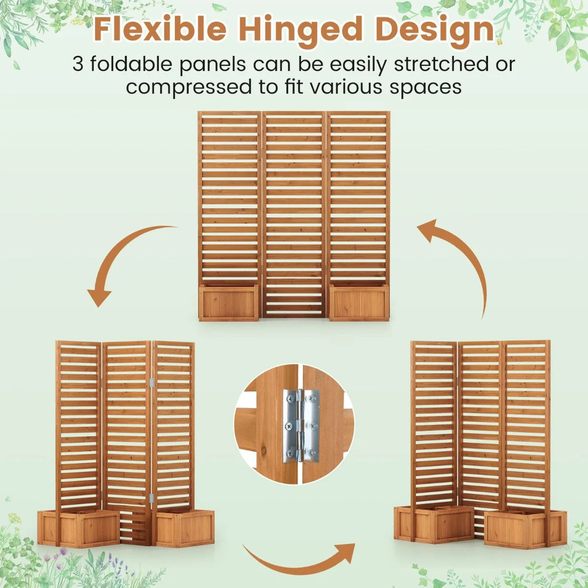 Freestanding Decorative Privacy Screen with 3 Hinged Panels