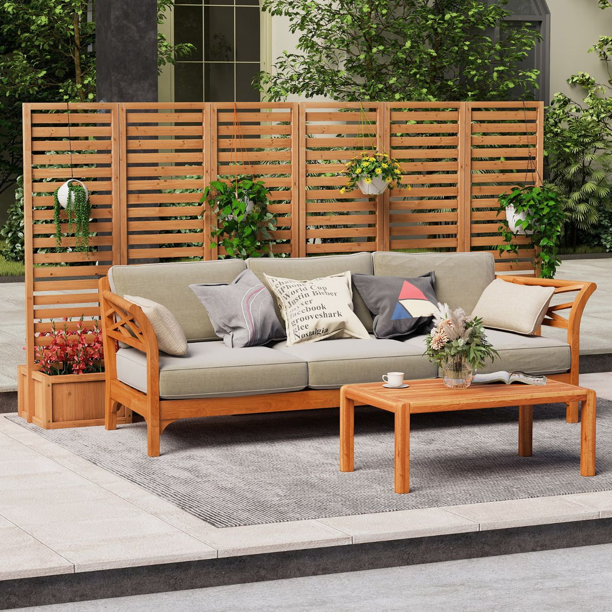 Freestanding Decorative Privacy Screen with 3 Hinged Panels