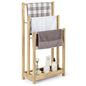 Solid Wood Towel Holder Drying Stand with 3 Towel Rails and Storage Shelf