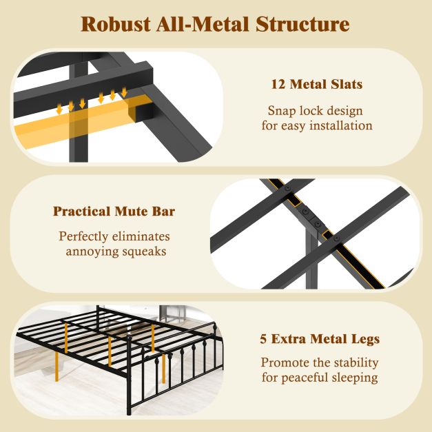 Single/Double/King Size Metal Bed Frame with Headboard