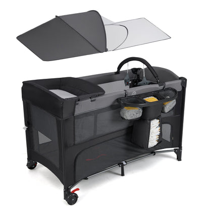 Foldable Pack and Play with 5 Adjustable Heights and Changing Table