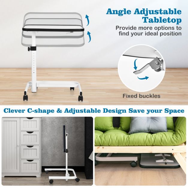 Portable Bedside Table with 9 Level Adjustable Height