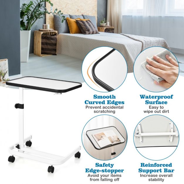 Portable Bedside Table with 9 Level Adjustable Height