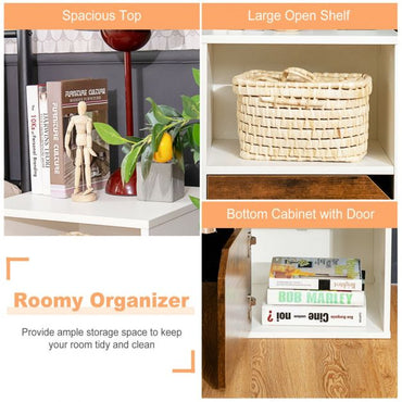 Set of 2 Wooden Bedside Tables with Open Shelf and Door