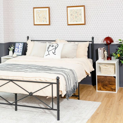 Set of 2 Wooden Bedside Tables with Open Shelf and Door