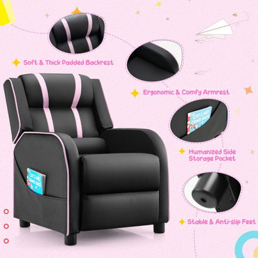 Kids Recliner Chair with Adjustable Backrest Footrest & Side Pockets