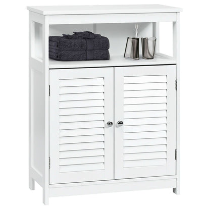 Bathroom Floor Cabinet, Wooden Freestanding Storage Cupboard with Double Shutter Door
