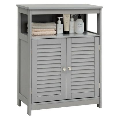 Bathroom Floor Cabinet, Wooden Freestanding Storage Cupboard with Double Shutter Door