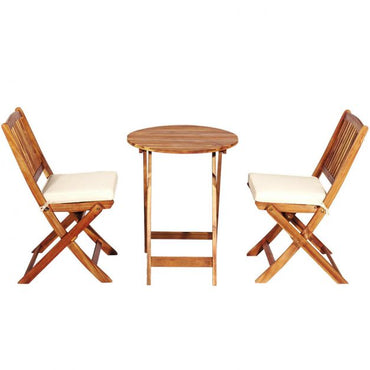 3 Piece Folding Bistro Set with Cushions for Patio
