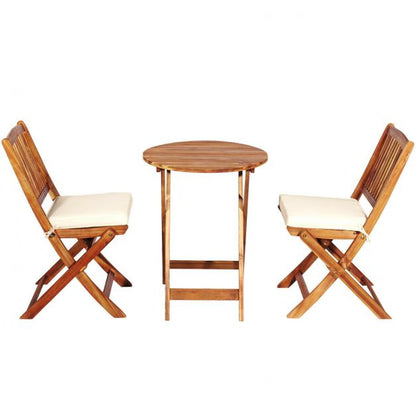 3 Piece Folding Bistro Set with Cushions for Patio