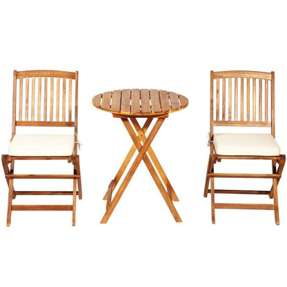 3 Piece Folding Bistro Set with Cushions for Patio