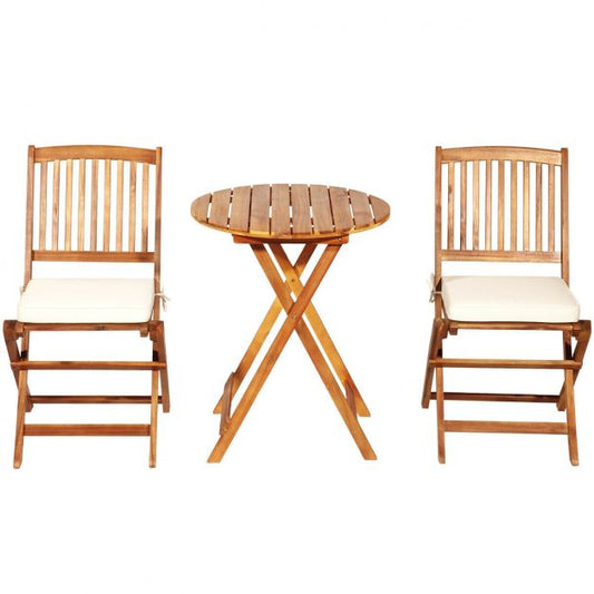 3 Piece Folding Bistro Set with Cushions for Patio