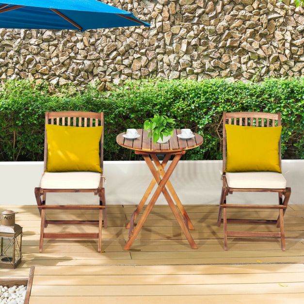 3 Piece Folding Bistro Set with Cushions for Patio