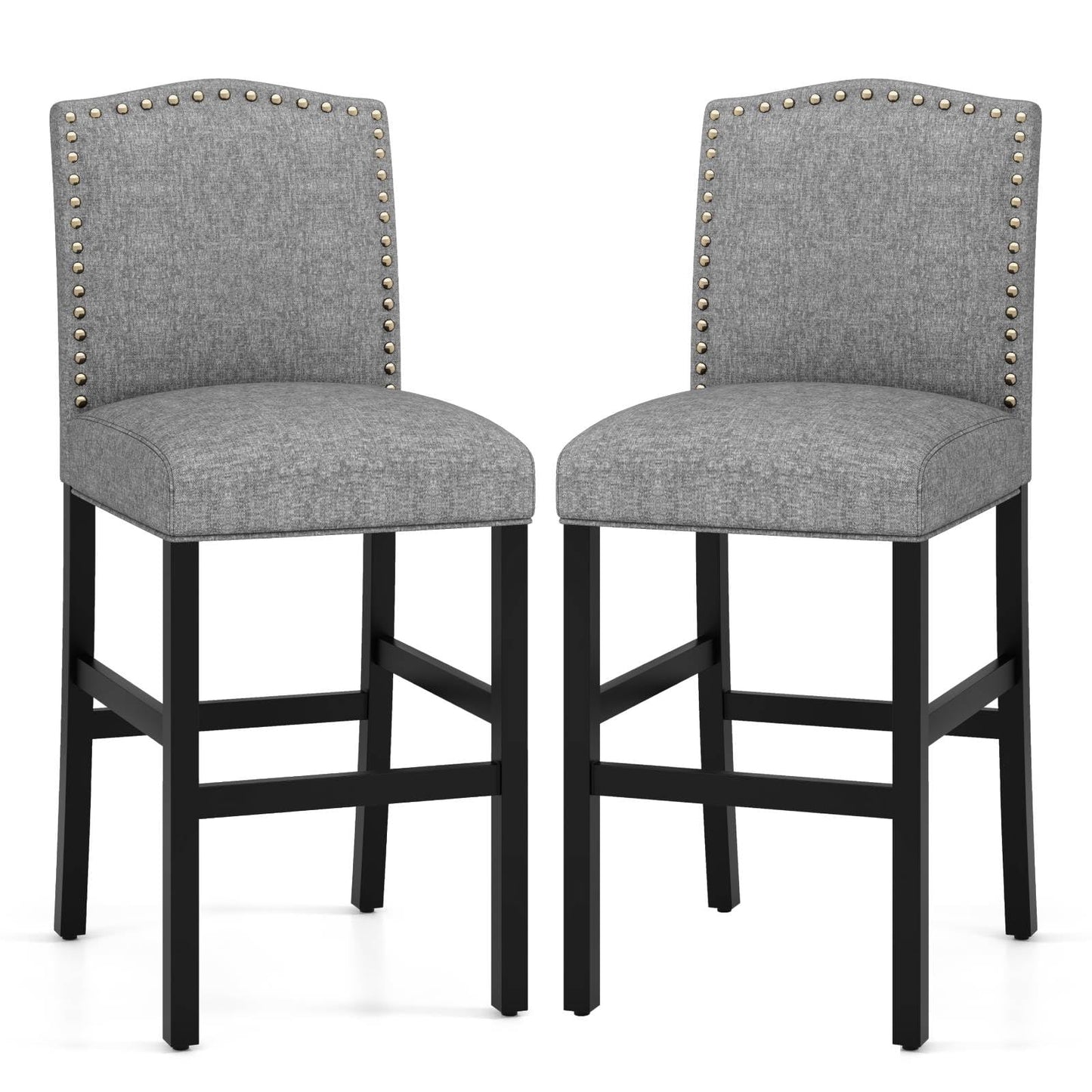 GiantexUK Bar Stools Set of 2, Upholstered Linen Fabric Kitchen Barstools with Backrest