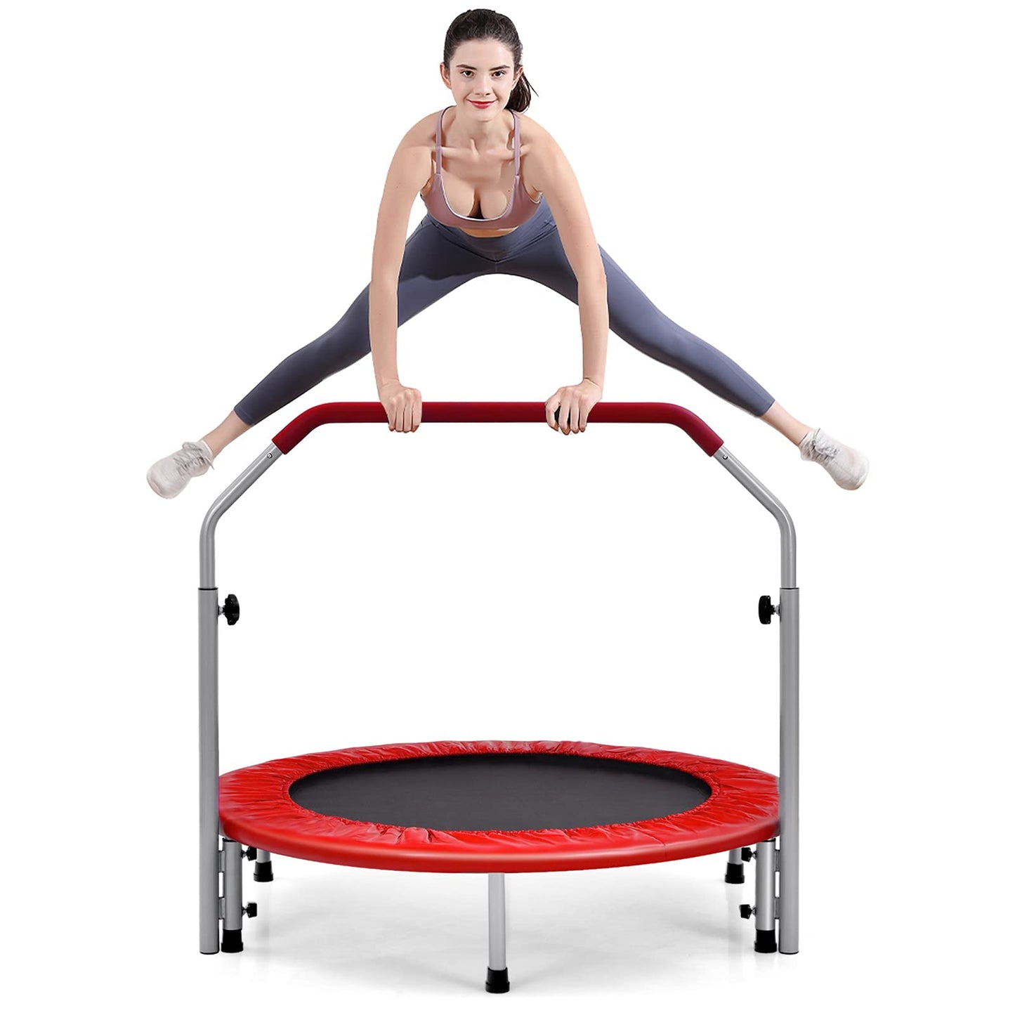 Foldable Fitness Bouncer with 4 Level Adjustable Foam Handle and Safety Padded Cover