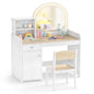 Kids Vanity Table and Stool Set with 2-Color LED Lights Mirror