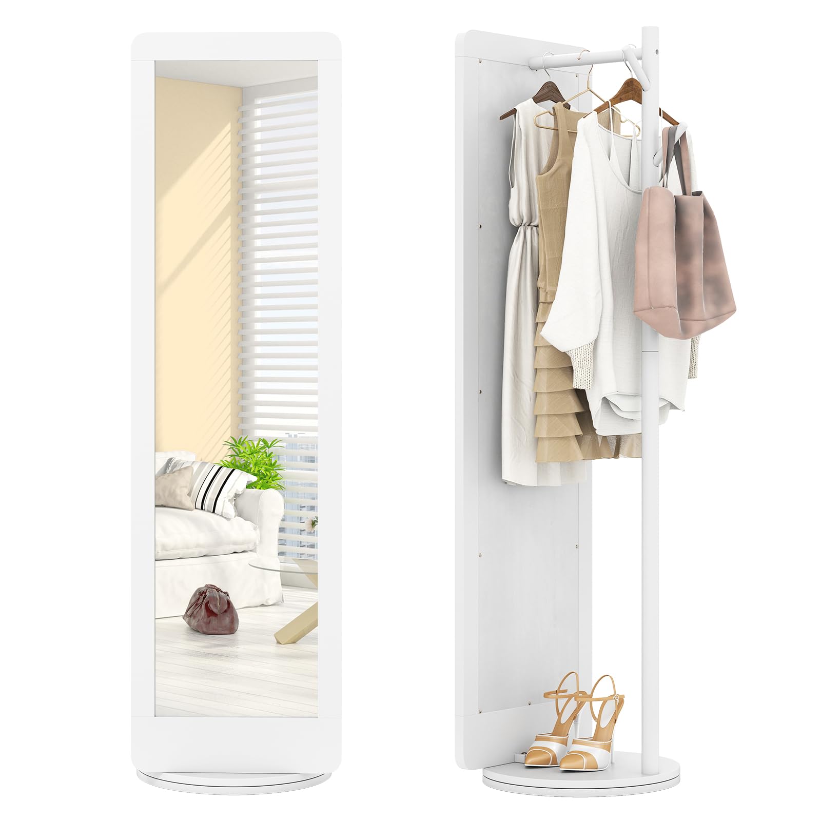 Dressing Mirror Rack Full Length 2-in-1 Freestanding Dressing Mirror with Coat Rack – GiantexUK