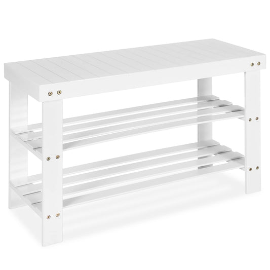 Giantex Bamboo Shoe Storage Bench 3-Tier Shoe Rack Stand Seater, Shoes Organizer