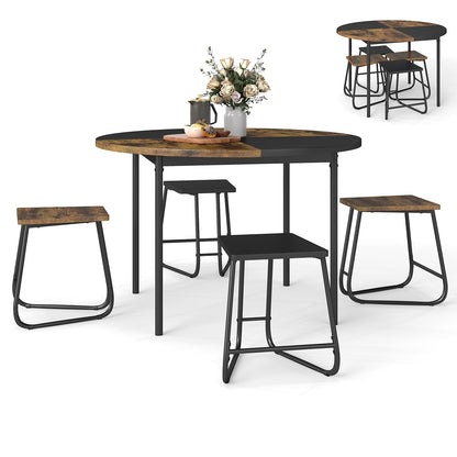 5 Piece Dining Table Set, Round Kitchen Table and Stools