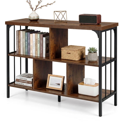 3-Tier Bookshelf with 2 Anti-Tipping Kits Metal Frame and Fencing