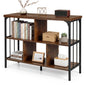 3-Tier Bookshelf with 2 Anti-Tipping Kits Metal Frame and Fencing