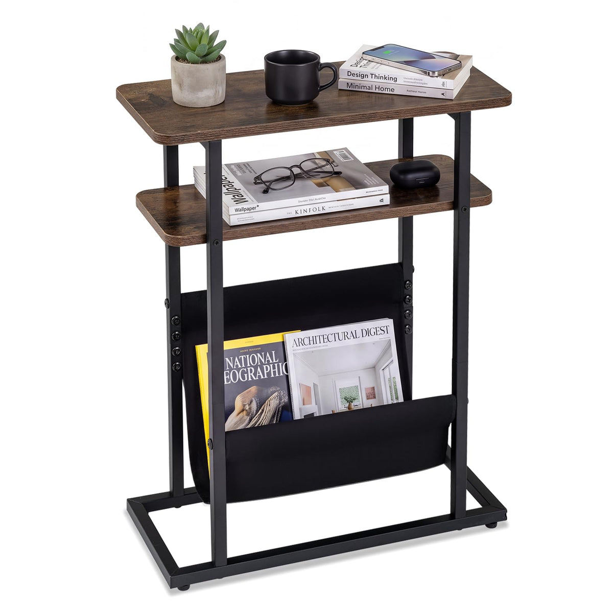 Slim Side Table, Narrow End Table for Small Spaces