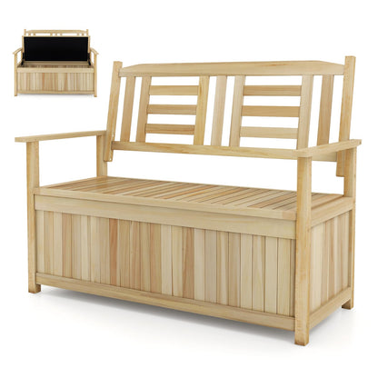 185L Patio Storage Bench Solid Wood Storage Loveseat with Backrest and Armrests